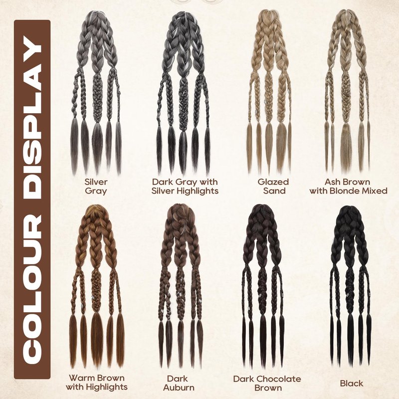 NTYNTY Viking Hair Extensions for Men – 24" Handcrafted Clip In Braided Ponytail Hairpiece for Halloween Viking Costume Renaissance Warrior Accessories - Dark Chocolate Brown
