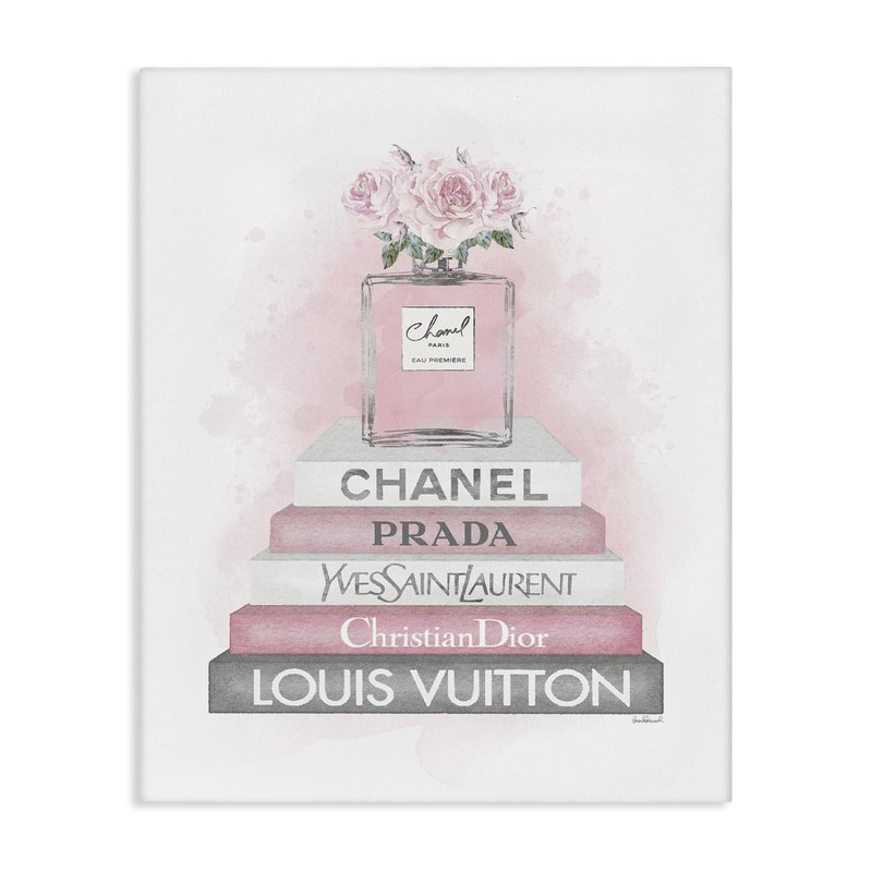 Stupell Industries 'Pink Roses Perfume Bottle Glam Fashion Bookstack', Canvas Art, 16 x 20 Inches, Easy to Hang and Sturdy, Made in USA, by Amanda Greenwood