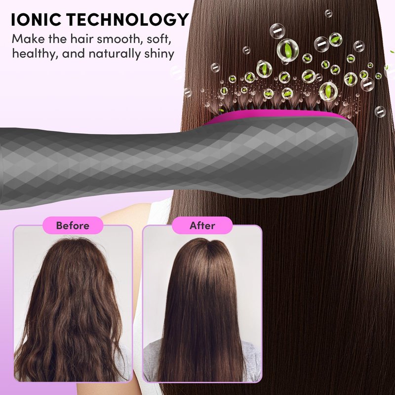 Longyu 3 in 1 Hair Dryer Brush Straightener 1200W Negative Ionic Hot Air Brush One Step Blow Dryer and Styler for Straightening Drying Smoothing (Gray)