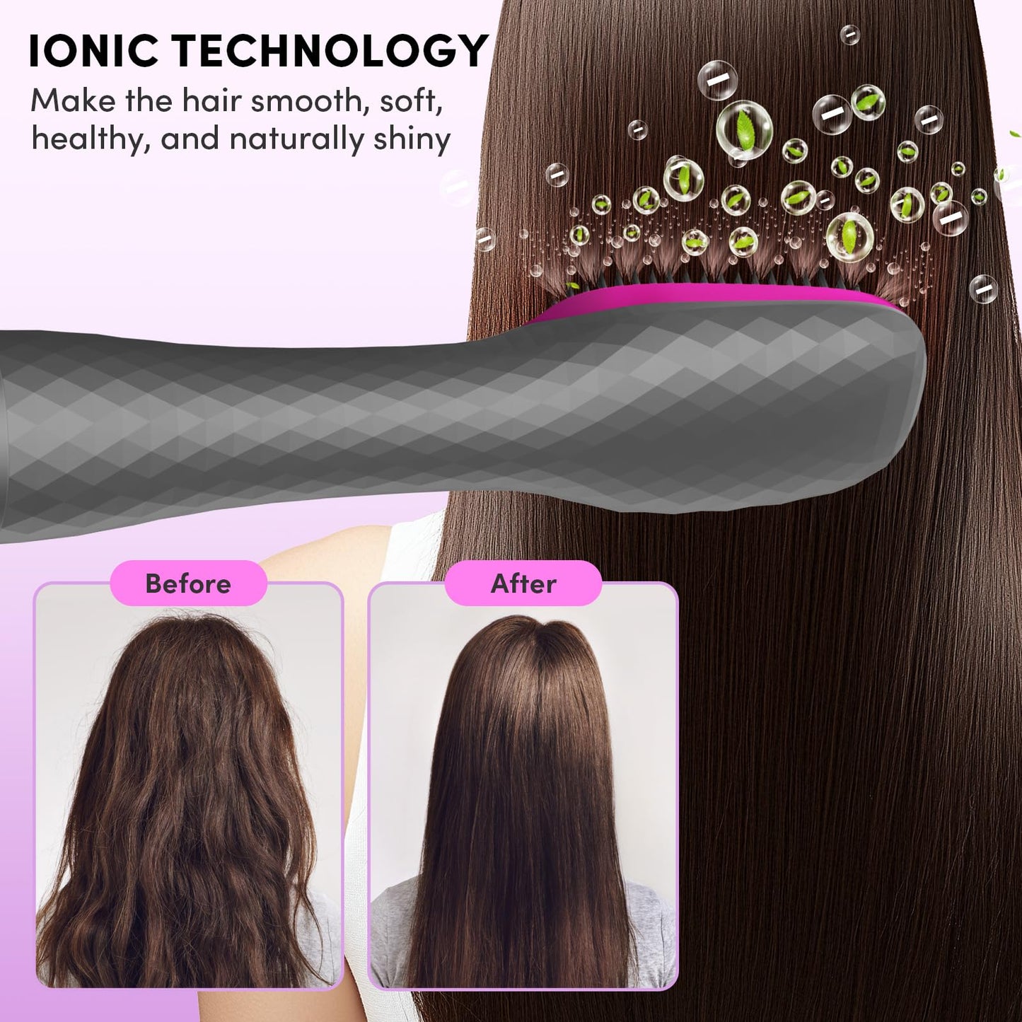 Longyu 3 in 1 Hair Dryer Brush Straightener 1200W Negative Ionic Hot Air Brush One Step Blow Dryer and Styler for Straightening Drying Smoothing (Gray)