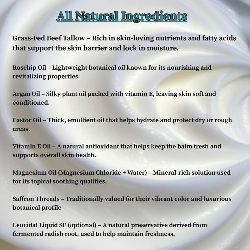Simply Boujie Whipped Magnesium Tallow Butter 4oz Bedtime Body Balm 100% Grass Fed Tallow Unscented Moisturizer Hydrating Relaxing Balm with Saffron Rosehip Castor Oil Vitamin E