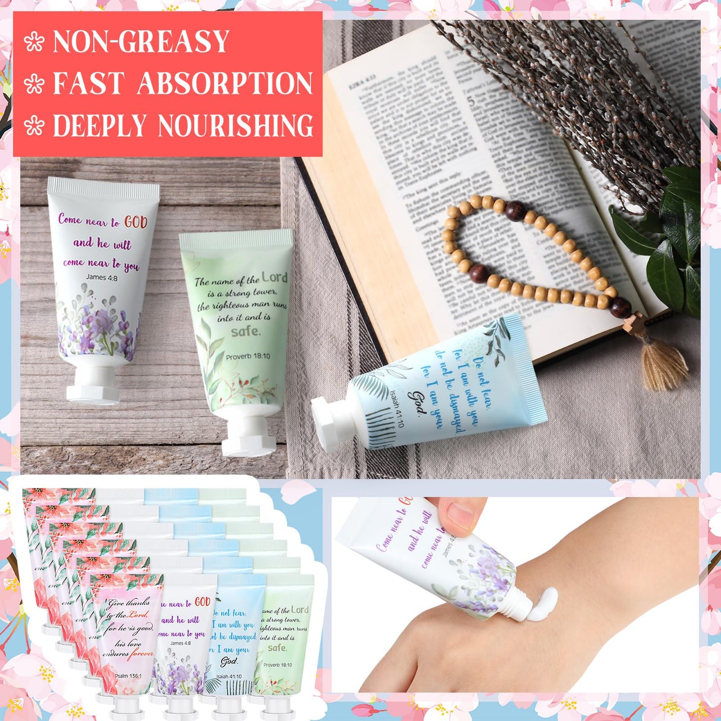 Landhoow 36 Pack Christian Hand Cream Bulk for Women Breast Cancer Accessories Bible Travel Hand Lotion Set Religious Back to School Bible Verse Gift for Church VBS School Teacher Wedding Homeless