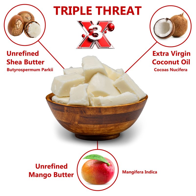 Plant Guru Triple Threat Body Butter 3 lbs. Bulk - Blend of Shea, Mango & Coconut Oil - 100% Pure Natural Raw Unrefined Moisturizer For Dry Skin, Face And Hair. Great For Lip Balm and Soap Making