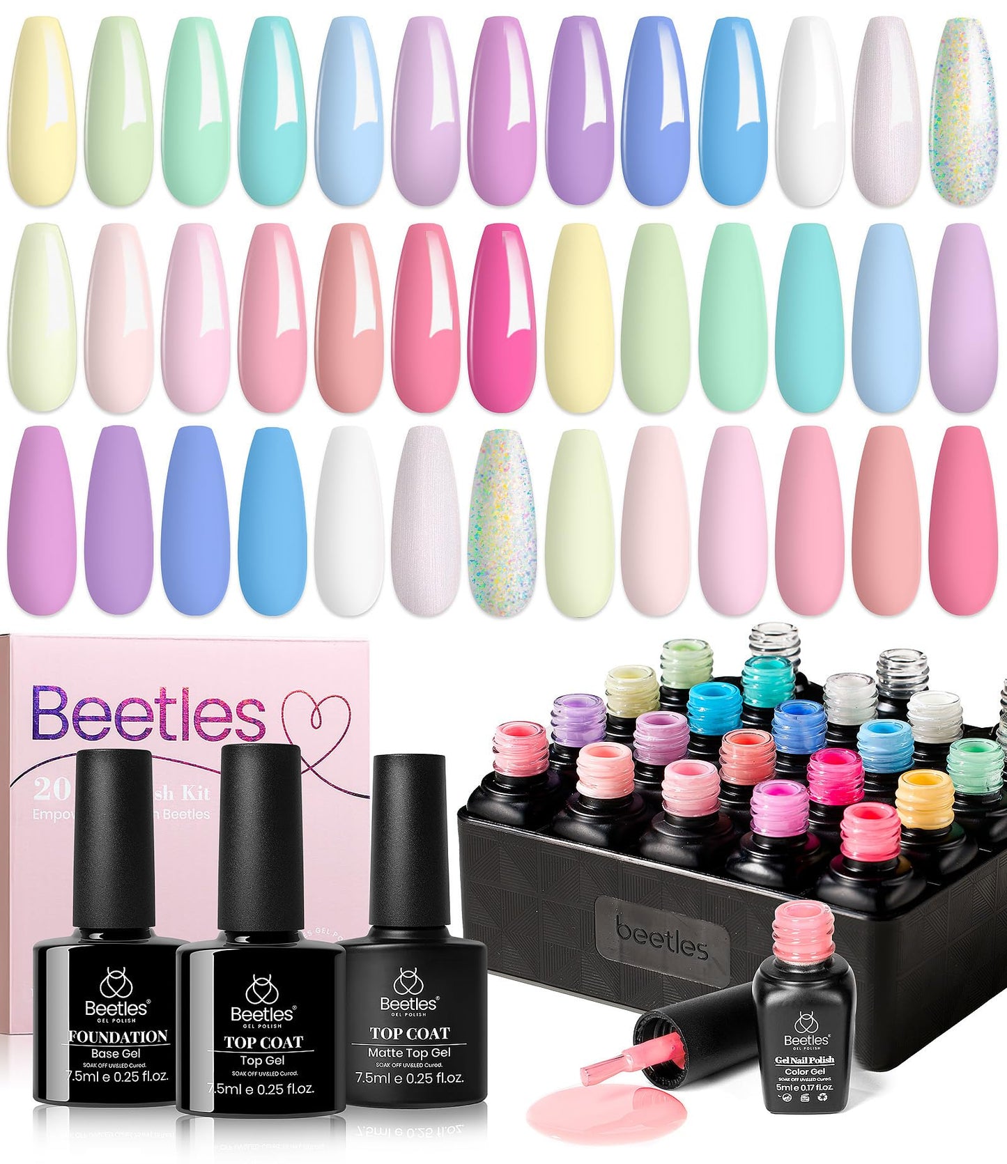 beetles Gel Polish Nail Set 20 Colors Dreamy Town Collection with Blooming Gel