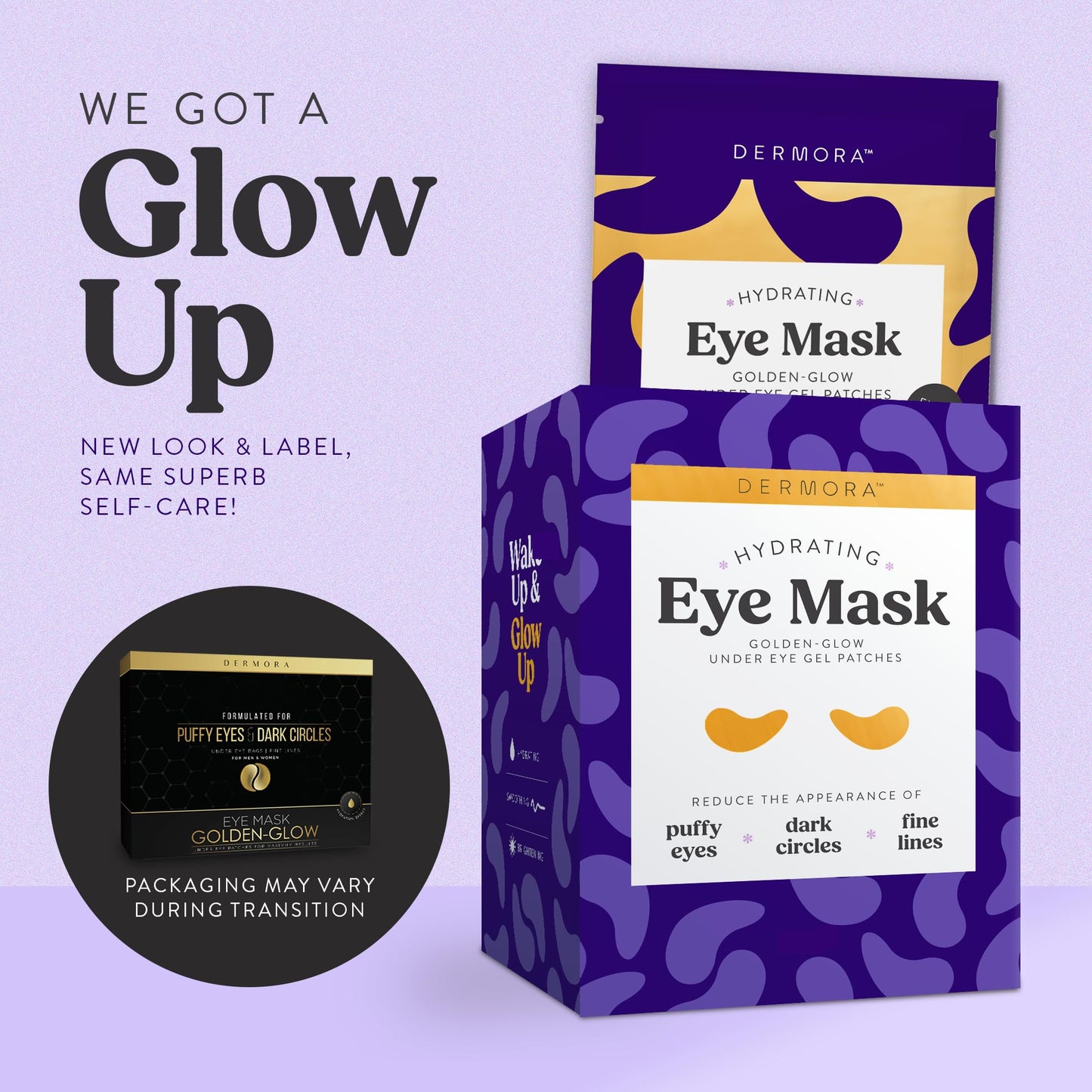 DERMORA Golden Glow Under Eye Patches - 20 Pairs Individually Packed, Hydrating Soft Gel Eye Masks for Puffiness, Wrinkles, Dark Circles & Fine Lines, Glowing Skin, Travel Friendly