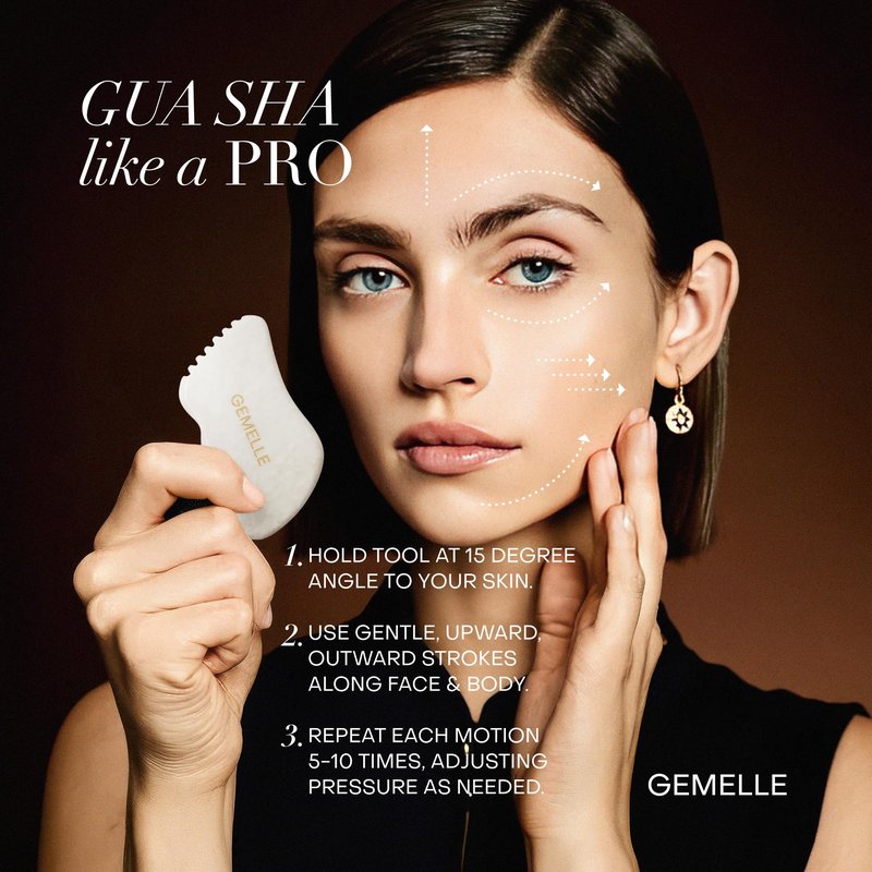 GEMELLE White Jade Gua Sha Tool – 10x Award-Winning Face & Body Sculpting Stone with 5-Edge Design for Lymphatic Drainage, Puffiness & Jawline – Premium Gift for Women, Glow-Boosting Natural Ritual