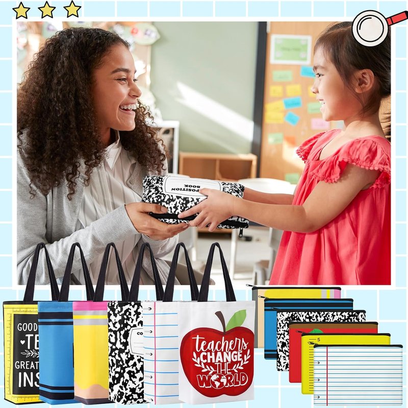 Canvas Tote Bag for Teachers - Bulk Thank You Gifts | Pencil Pouch & Makeup Bag Set