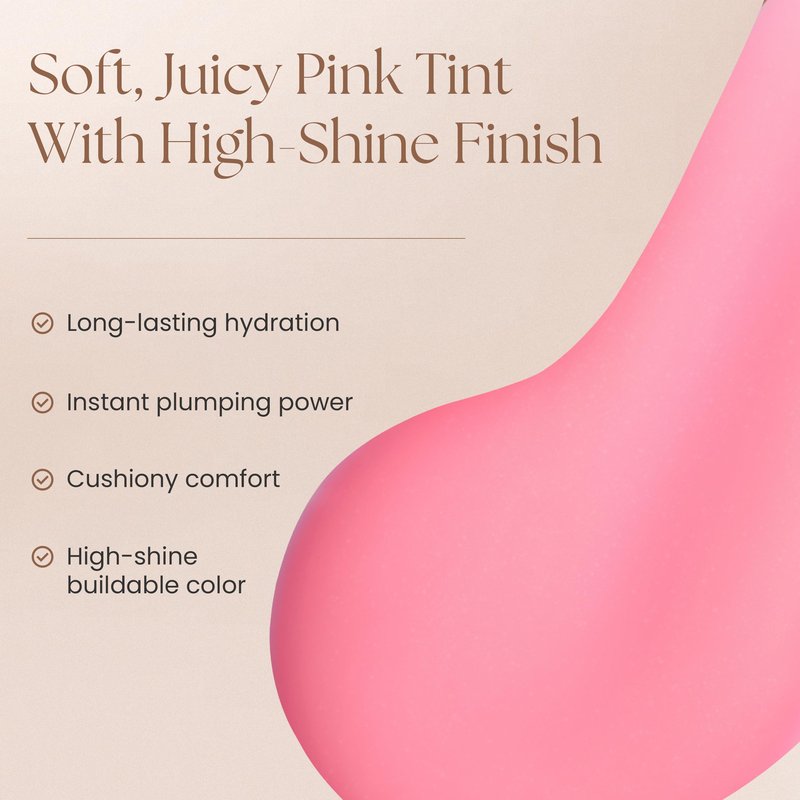 Prakti KhushiKiss Nourishing Lip Oil in Luscious Lychee, Hydrates & Plumps Lips, High-Shine Finish, with Hyaluronic Acid & Peptides, 0.17 oz
