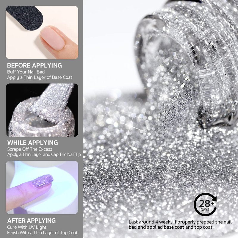 GAOY Reflective Glitter Gel Nail Polish Set, 6 Colors Including Red Brown Blue Holographic Glitter Gel Polish Kit UV LED Soak Off Sparkly Home DIY Manicure Nail Salon Shiny Varnish