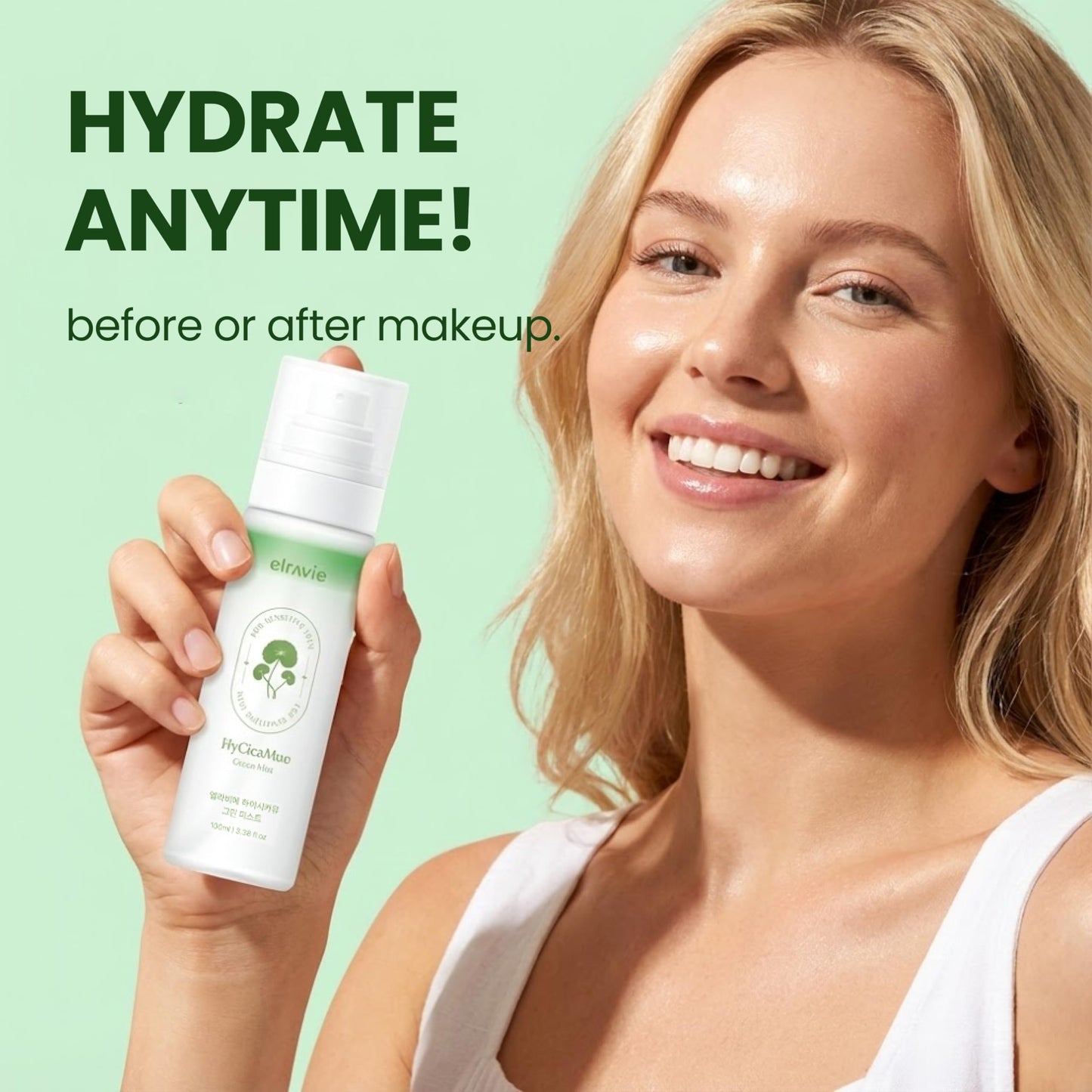 elravie HyCicaMue Green Face Mist | Ultra-Fine Face Spray for Instant Calming & Moisturizing | Cica, Peptide, Ceramide, Hyaluronic Acid | Reduce Excess Sebum & Soothe Irritated Skin | Korean Skin Care