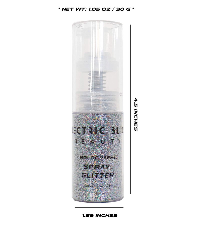 Electric Bliss Beauty Holographic Silver Glitter Spray - Shiny Body Glitter Spray, Hair Glitter Spray for Hair & Body Face Glitter, Eye Glitter, Rave Glitter Festival Accessories