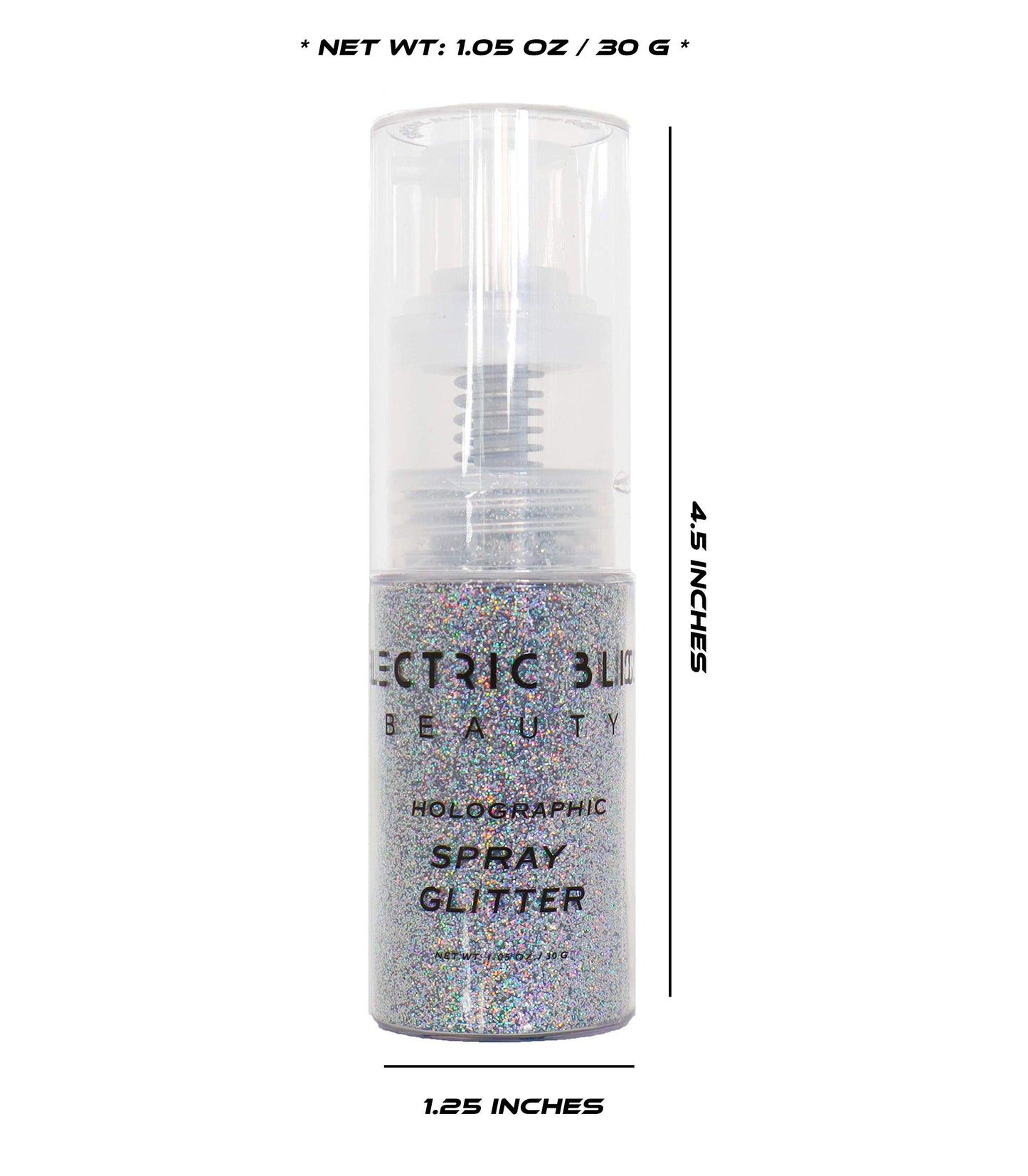Electric Bliss Beauty Holographic Silver Glitter Spray - Shiny Body Glitter Spray, Hair Glitter Spray for Hair & Body Face Glitter, Eye Glitter, Rave Glitter Festival Accessories