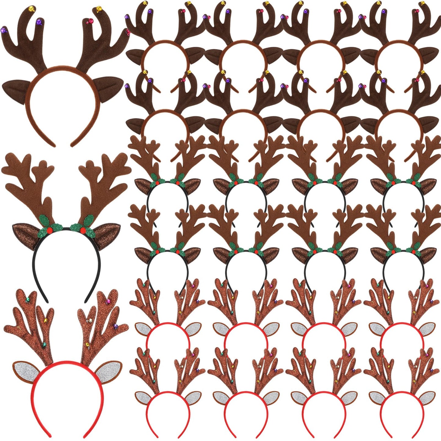 Riceshoot 24 Pcs Christmas Antler Headband Reindeer Headband Deer Plush Ear Antler Hair Hoop Beauty Accessory for Xmas Party(Dark Brown Style)