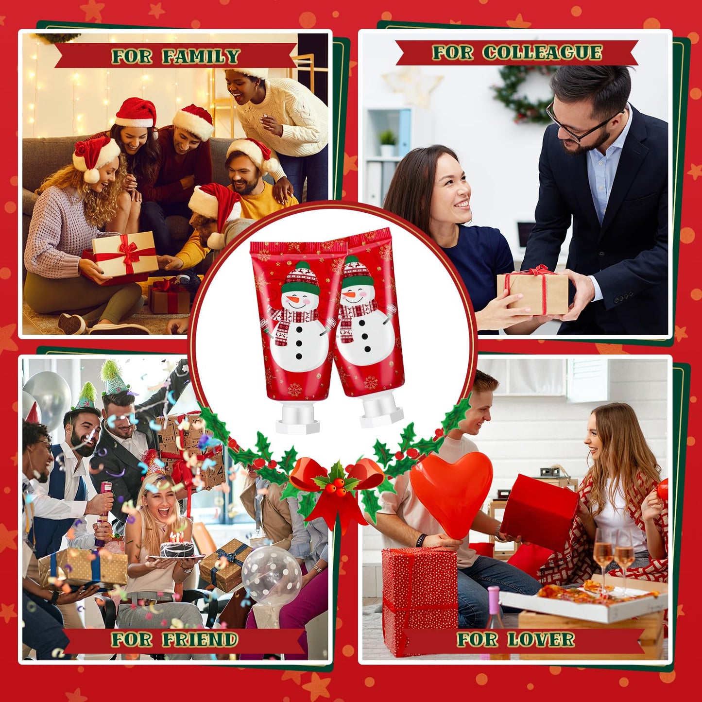 Heigble 30 Pcs Holiday Hand Cream Bulk Winter Gifts for Women Christmas Party Favors Mini Hand Lotion Set 1.1 Fl oz Travel Size for Dry Skin Women Mom Coworkers(Snowman)