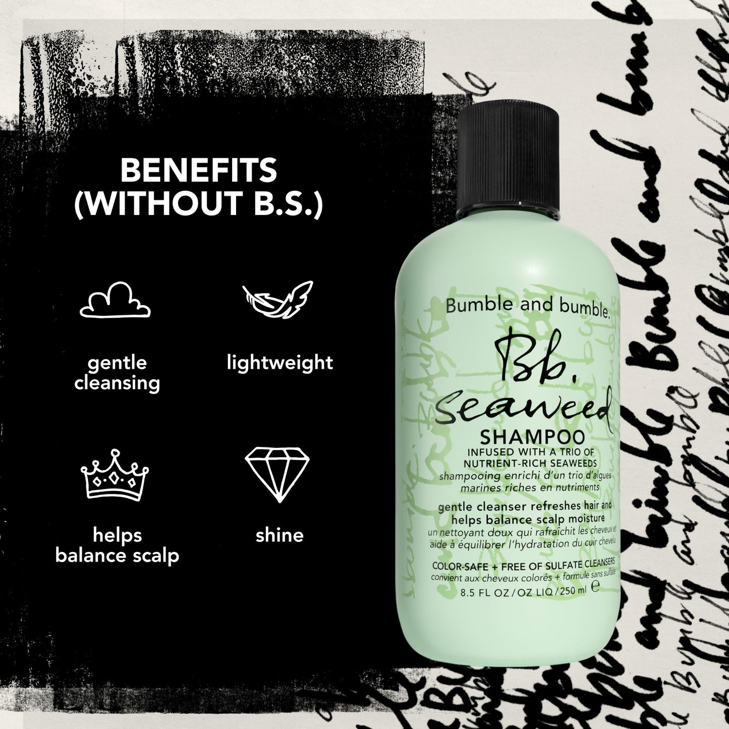 Bumble and bumble. Seaweed Hydrating Shampoo | Gently Cleanses Without Stripping |Improves Scalp Hydration| Sulfate-Free Cleanser | For Fine to Medium Curly Wavy Straight Hair, 8.5 Fl Oz