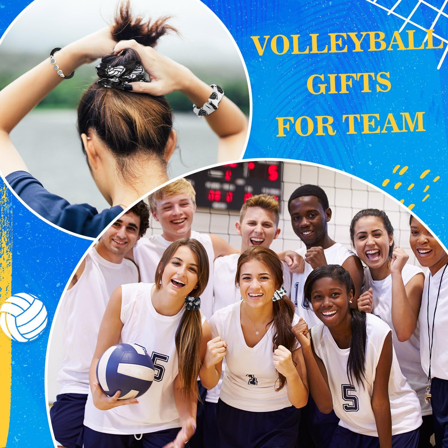Baderke 60 Pcs Volleyball Team Gifts for Women Volleyball Party Favors Include Cosmetic Bags Makeup Mirror Hair Scrunchies Detangler Brush Bracelets for Women Players Sports Team Accessories
