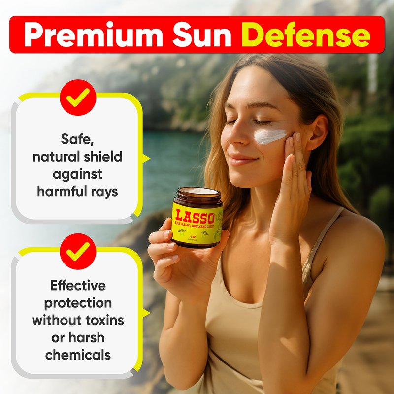 LASSO Tallow Sun Balm – Natural Moisturizing Balm with Non-Nano Zinc, Beeswax & Vitamin E – 4oz Glass Jar – Grass-Fed - finished Tallow – Reef-Safe, Sensitive Skin-Friendly