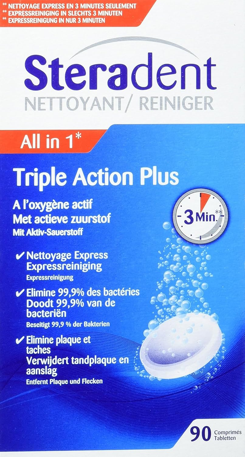 Steradent Triple Action Plus - Effective Denture Cleaner Tablets | 36 Count