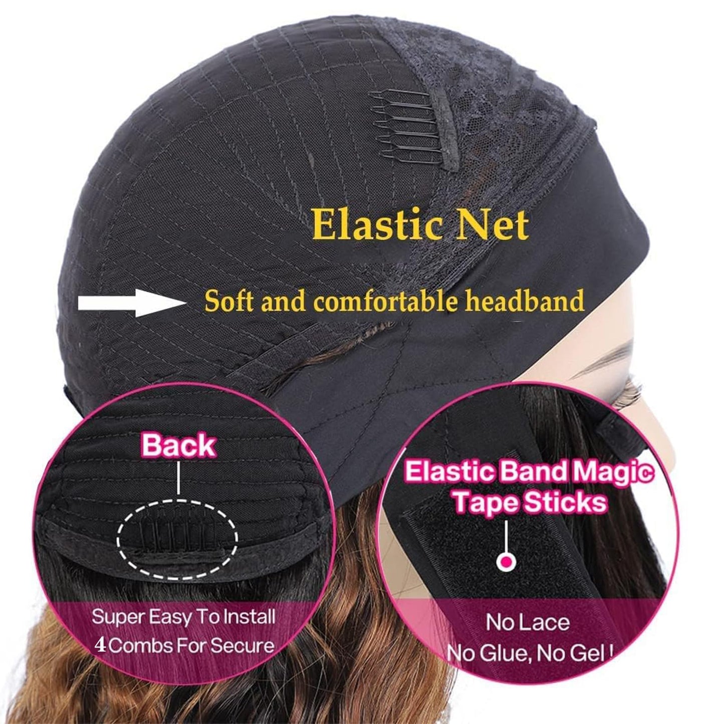 Maytune Ombre Headband Wig Human Hair Curly 12 inch Deep Wave Headband Wigs for Women Glueless P4/27 Highlight Water Wave Head band Wigs Human Hair