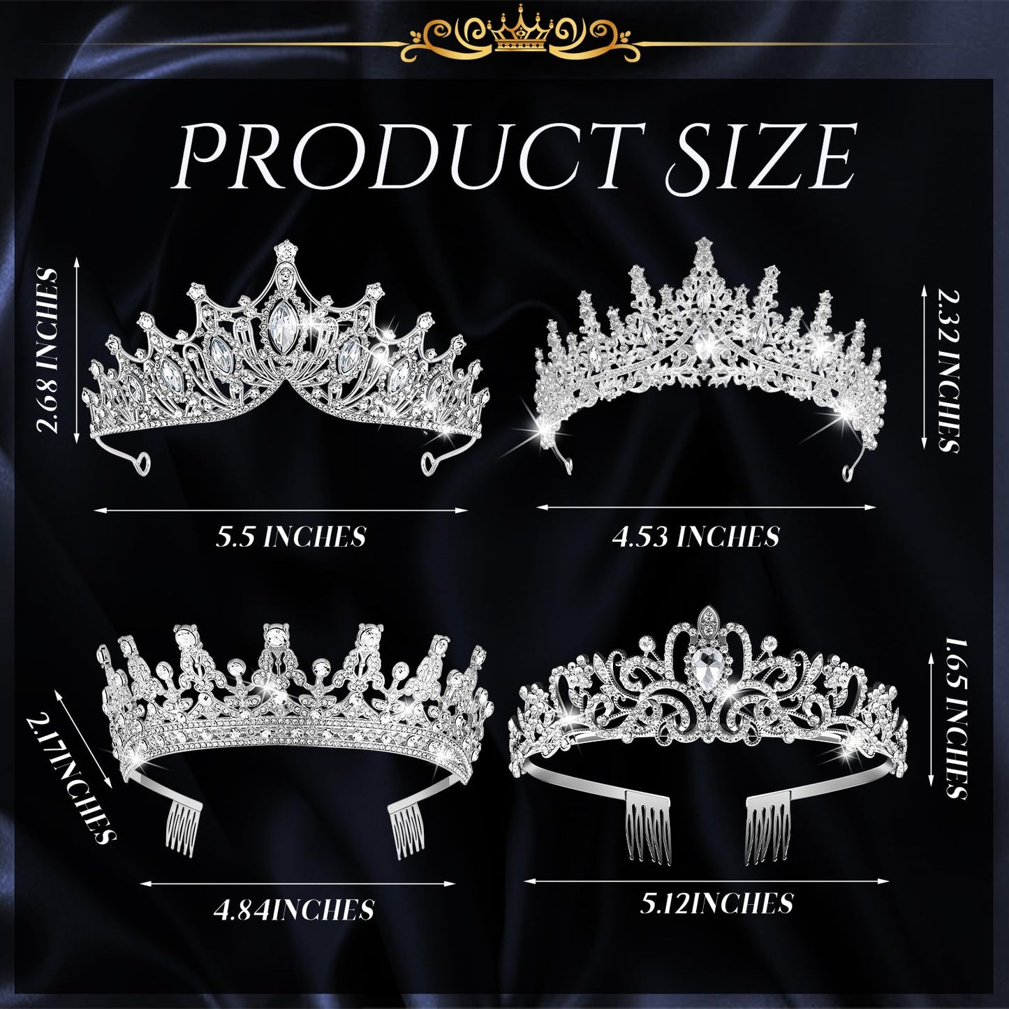 Kigeli 4 Pack Queen Crowns for Women Pageant Crown with Combs Princess Rhinestones Tiara Headband Prom Tiara for Quinceanera Birthday Cosplay Wedding(Silver)