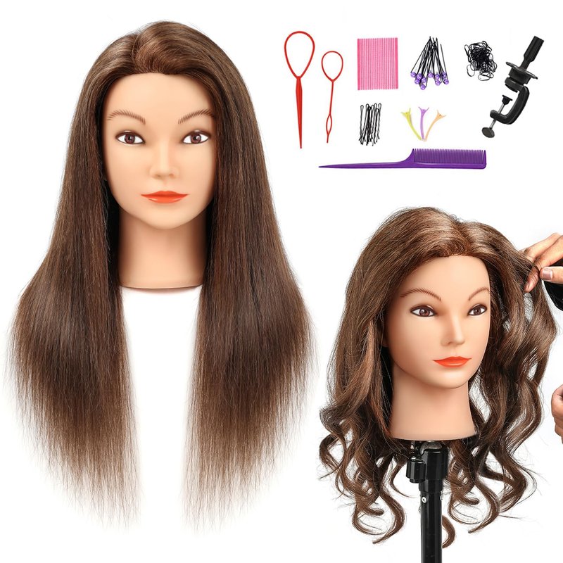 SOPHIRE 20-22 Inch Real Human Hair Mannequin Head - Hairdressers' Training & Cosmetology Doll | Dark Brown