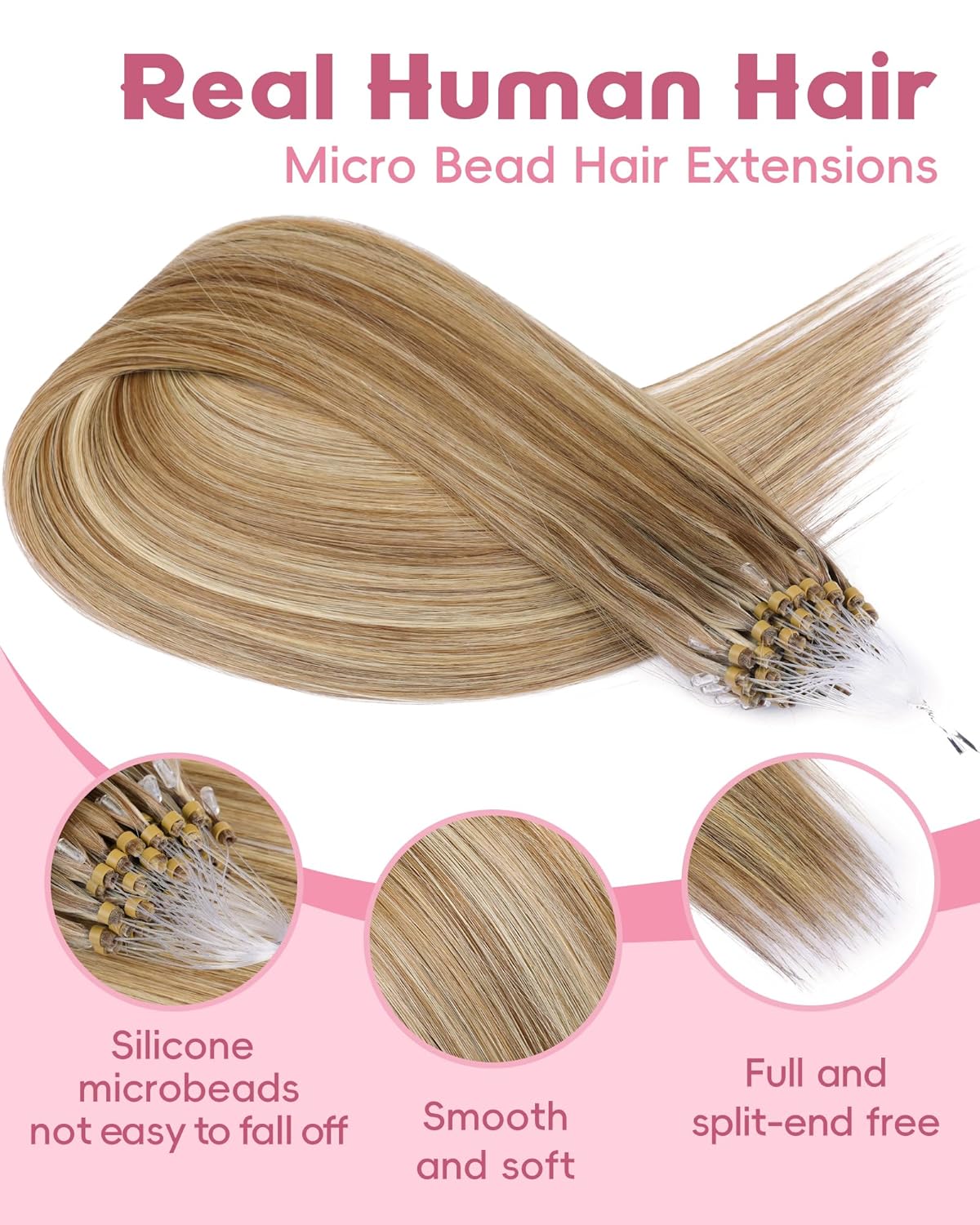 Microlink Hair Extensions - 20 Inch Human Hair, Chocolate Brown to Caramel Blonde | Invisible Straight, 30g