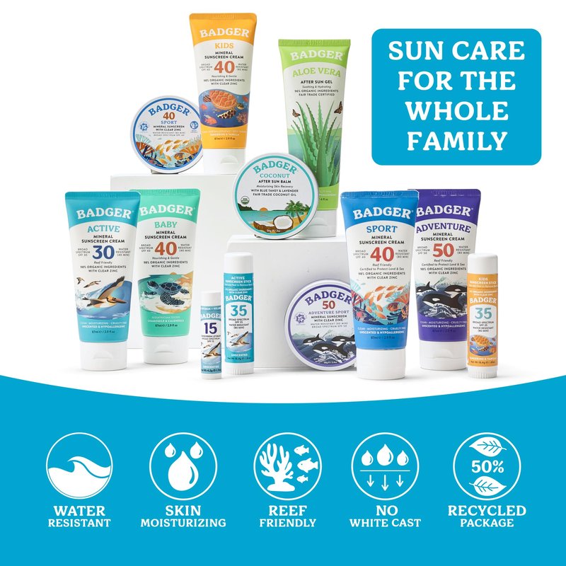 Badger Mineral Sunscreen Combo, SPF 30 Cream & SPF 35 Face Stick, Organic Ingredient with Mineral Zinc Oxide, Unscented Reef Safe Sunscreen Set, Broad Spectrum, Water Resistant, 2-Count