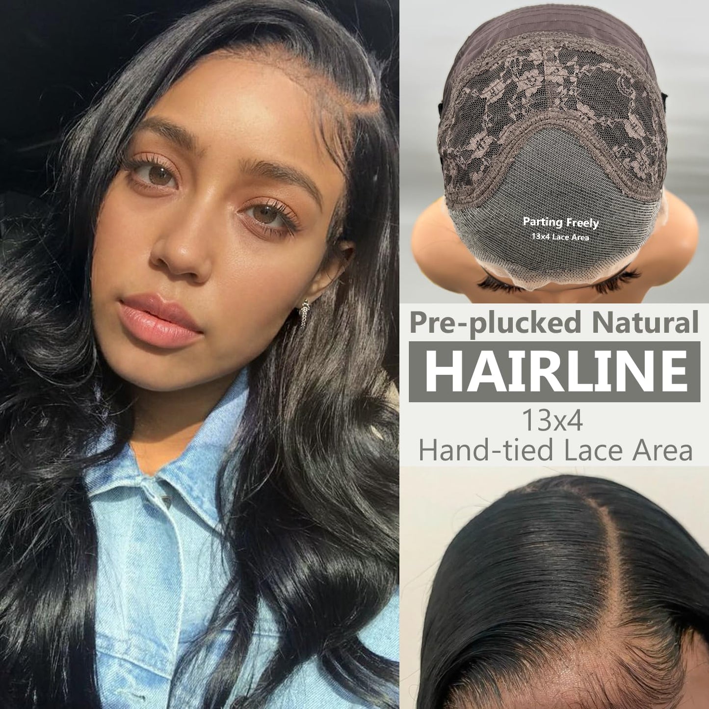 Cowigsu Lace Front Wig Body Wave Pre Plucked 13x4 Closure Wig 26in Natural Black Pre Cut Synthetic Lace Front Wig for Women Upgraded with Premium Human-Hair-Like Fiber