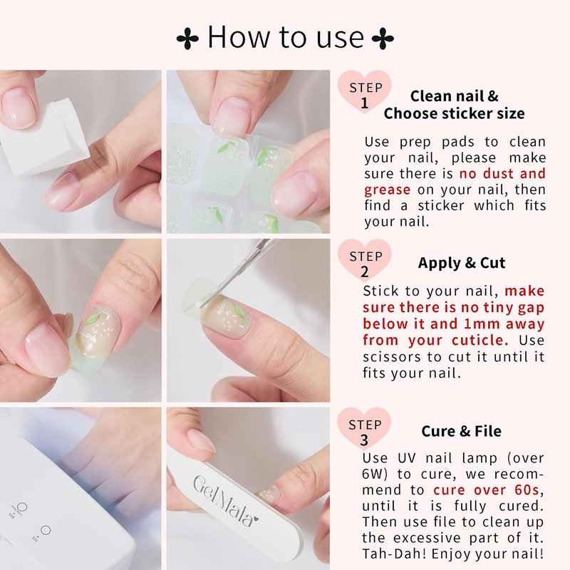 Semi Cured Gel Nail Strips - Oriental Design, Long-Lasting & Easy to Apply | Perfect for Beginners