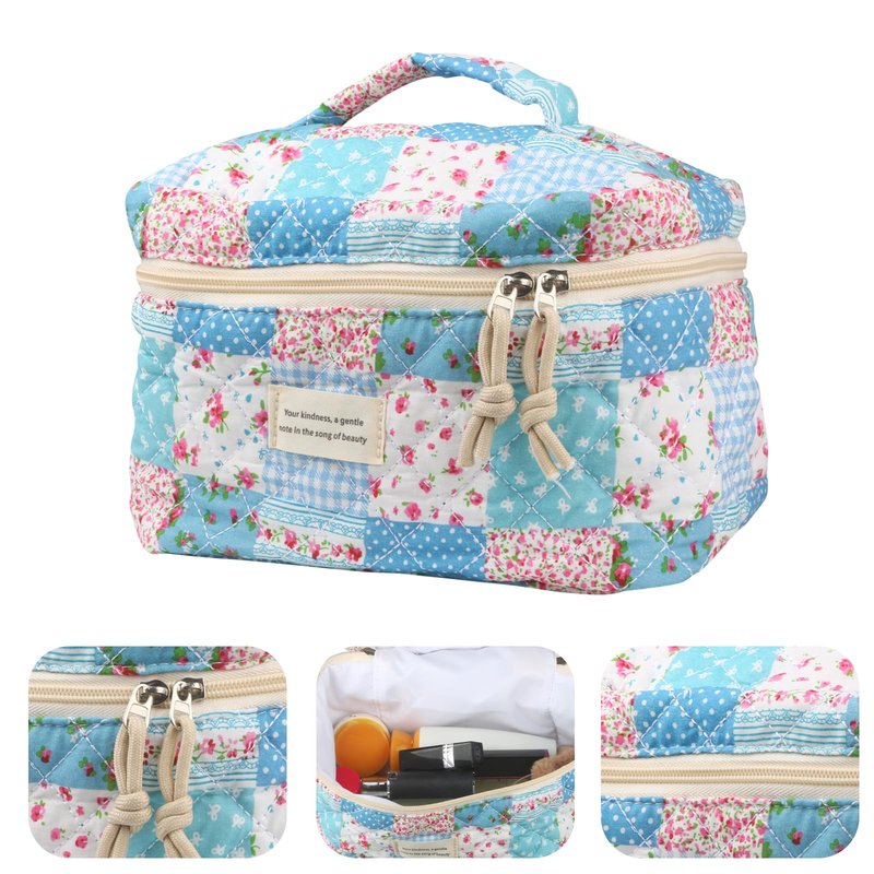 VIWIME Makeup Cosmetic Bag, Large Cotton Quilted Travel Coquette Aesthetic Cute Floral Make up Bag for Women Toiletry Bag Organizer (204- Gird Rose / 4Pcs)