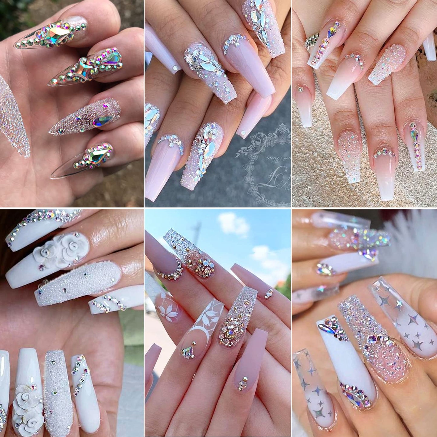 Nail Crystals - 4 Bottles Micro Pixie Beads in Recycling Box | 3D Nail Art Charms & Decorations (Crystal AB)
