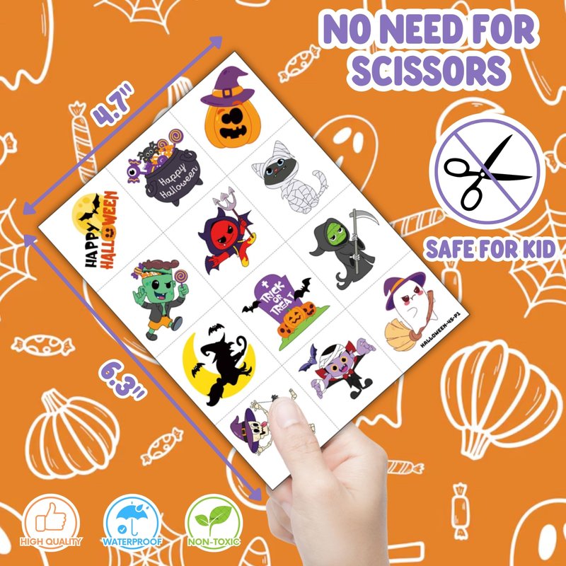 72 PCS Halloween Party Favors – 48 Pre-Cut Temporary Tattoos & 24 Halloween Punch Balloons Trick or Treat Themed Birthday Party Decorations Supplies Favors Gifts, Goodie Bag Fillers, Classroom Rewards
