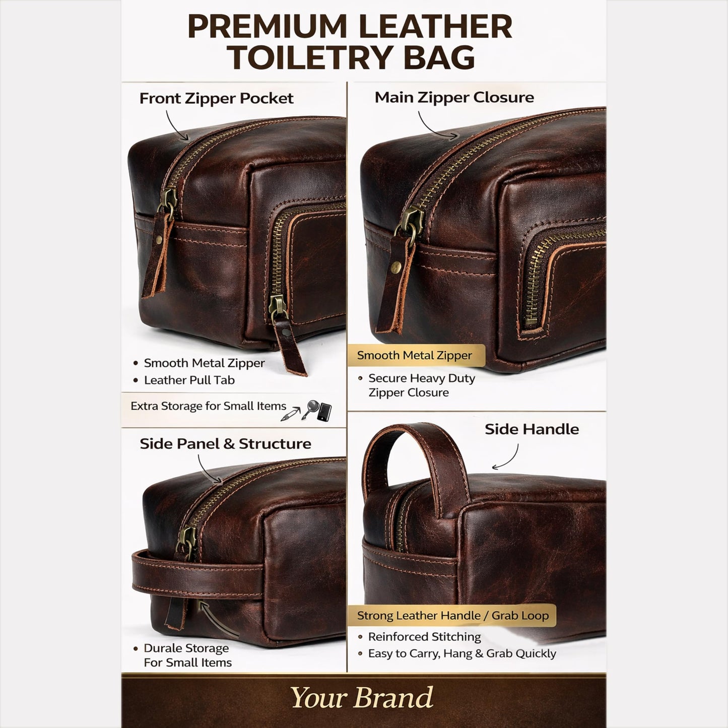 cuero Leather Brown Dopp Kit Unisex Travel Toiletry Cosmetic Pouch Shaving Kit Men Women (black)