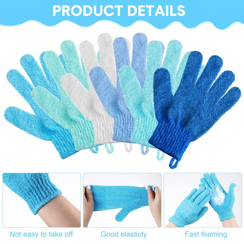 Cuffbow 90 Pcs 45 Pairs Exfoliating Double Sided Bath Gloves with Hanging Loop Colorful Body Shower Gloves for Men Women Beauty Spa Massage Clean Shower Skin Bathing Scrubber Accessories(Blue)