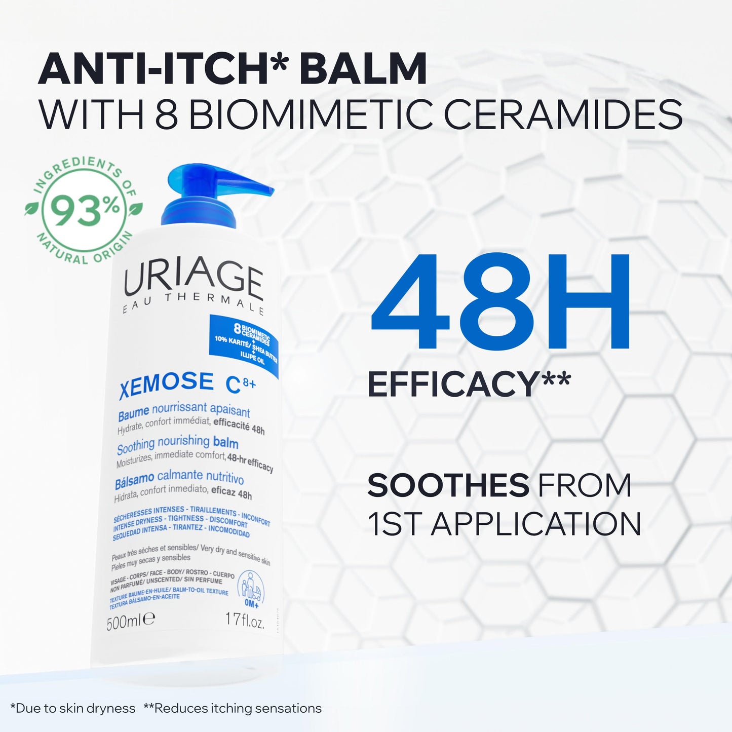 Uriage Xemose C8+ Soothing Nourishing Balm, Fragrance-Free, Face & Body, Very Dry Skin, Anti-Itching action, Soothes immediately, 8 Biomimetic Ceramides & 10% Shea Butter, From Birth