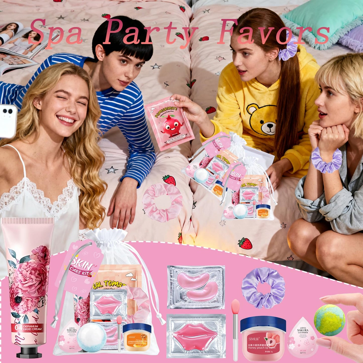 144 PCS Spa Party Supplies for Women,Spa Day Favors Essentials Include Face Masks Skincare, Lip Balm, Under Eye Patches, Foot Bath Bomb,Sleepover Party Supplies Spa Birthday Kit for Women Gift Set