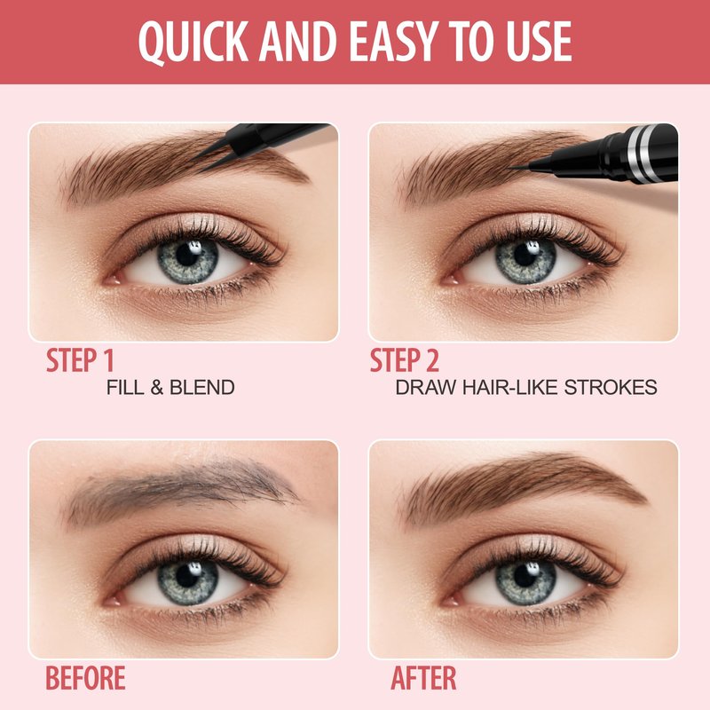 Eyebrow Pencil, 2-in-1 Waterproof Eyebrow Pen, with 2 Tip Microblading Eyebrow Pencil and Ultra-Precise Brow Pencil, with Eyebrow Brush, Eyebrow Pencils for Women, Natural Hair-Like Brows - Dark Brown