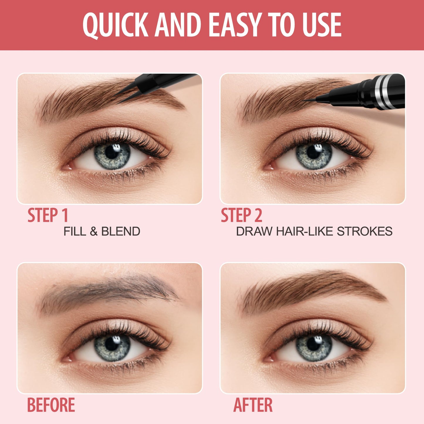 Eyebrow Pencil, 2-in-1 Waterproof Eyebrow Pen, with 2 Tip Microblading Eyebrow Pencil and Ultra-Precise Brow Pencil, with Eyebrow Brush, Eyebrow Pencils for Women, Natural Hair-Like Brows - Dark Brown