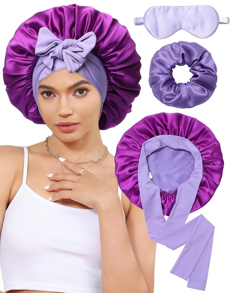 Mulberry Silk Bonnet for Women - Comfortable Sleep Cap with Elastic Tie & Scrunchies | Wisteria & Violet