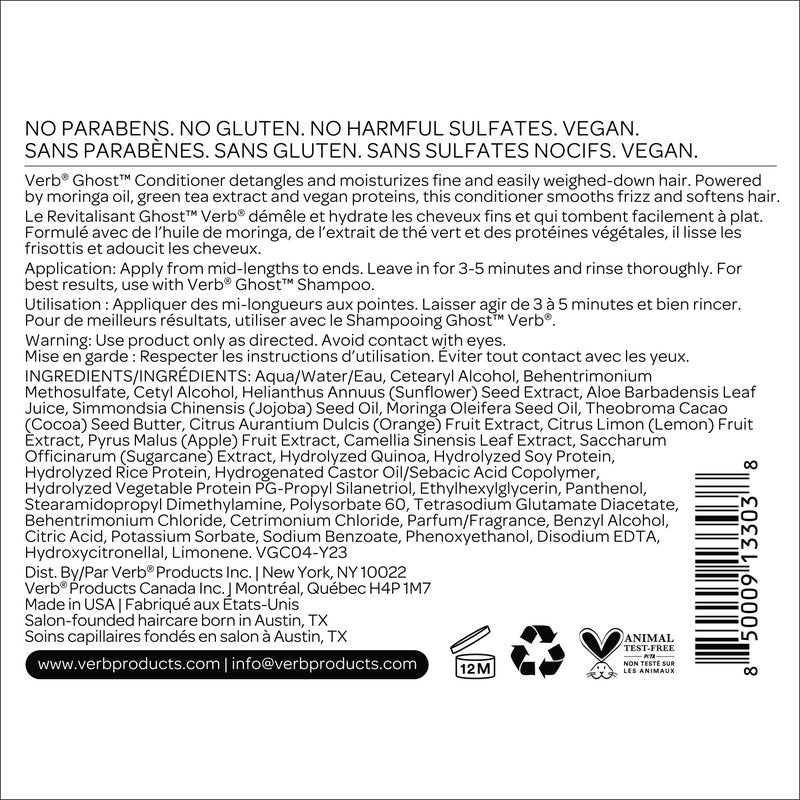 VERB Ghost Conditioner, 32 fl oz- Infused with Moringa Oil -Moisturizes Fine and Weighed Down Hair - Vegan, No Parabens or Harmful Sulfates