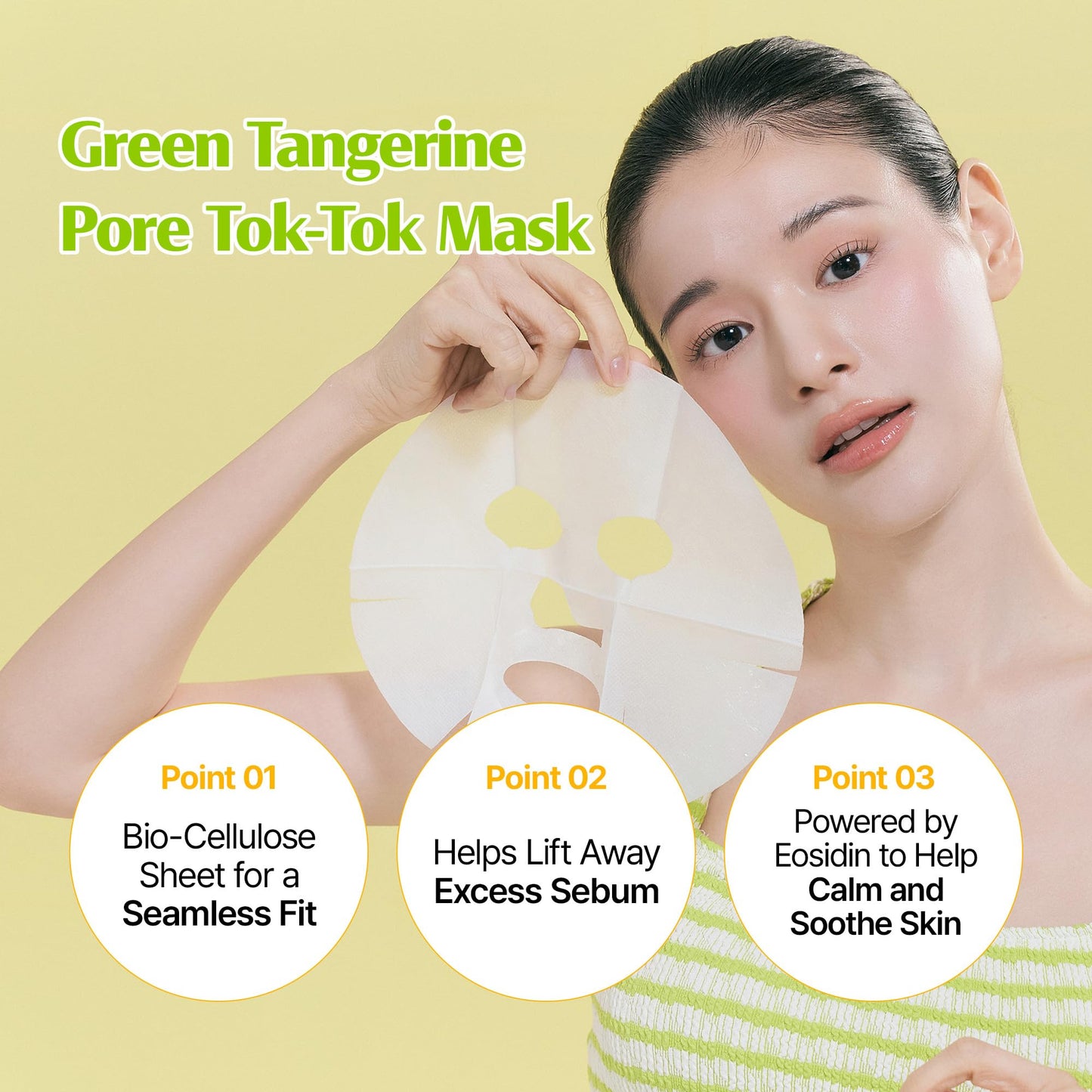 ClearDea Green Tangerine Pore Tok-Tok Sheet Mask (3-in-1 Bio-Cellulose Gel) (Eosidin Care) – Pore Care, Sebum Control, Collagen Peel Off Facial Skincare for Deep Cleansing & Smooth Skin, 4 Sheets