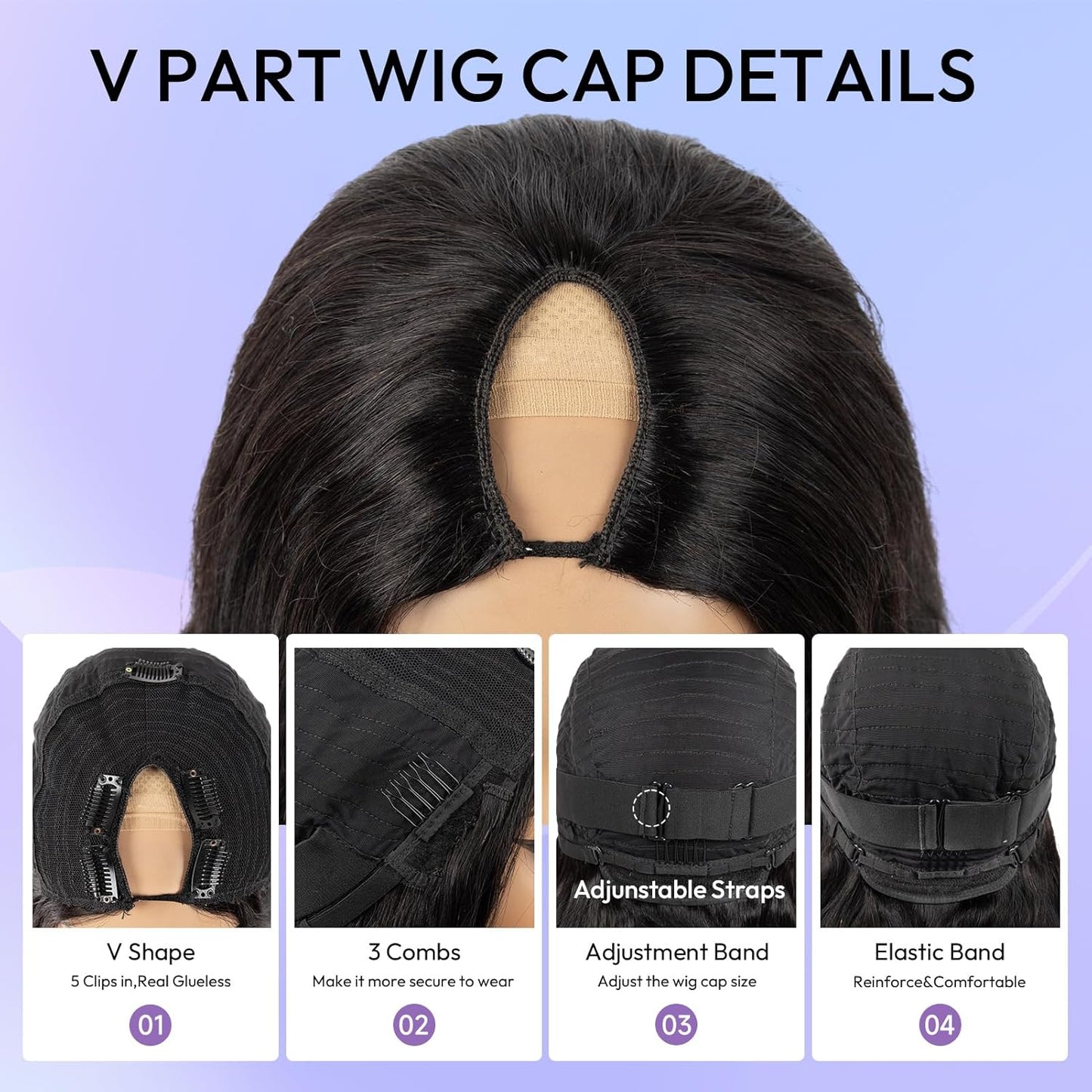 V Part Wig - Human Hair Body Wave Glueless U Part Wig | 200% Density, 18 Inch for Black Women