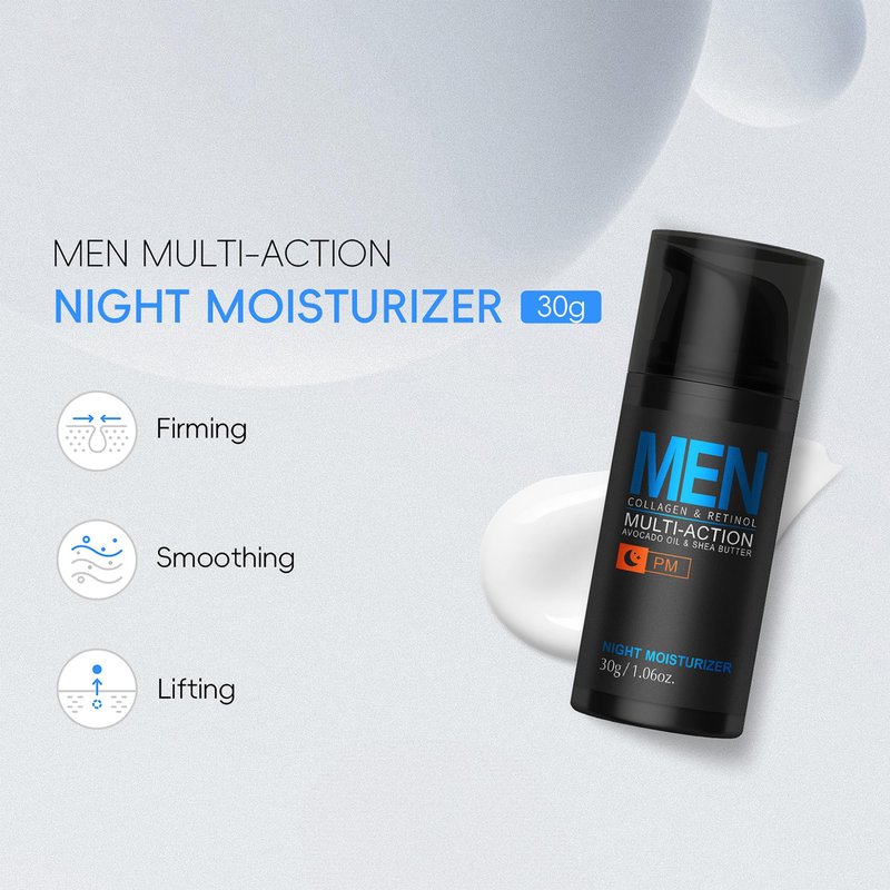 MIESCHER Men Hydrating Night Cream, Daily Moisturizer with Collagen & Retinol, Oil Control, Firm & Lift Hydrating Cream for Face & Body, Reduce Fine Lines, Strengthen Skin Barrier, 1.06 oz.