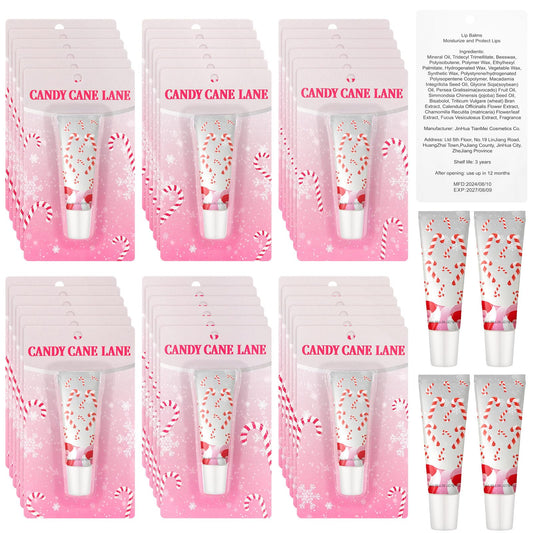 Linyuthia 24 Pcs Cane Themed Lip Balms Christmas Lip Balms Bulk Lip Gloss Mint Candy Flavored 6 Styles Holiday Party Treat Goodie Bags Cute Stocking Stuffers Christmas Gifts for Girls Women Friend