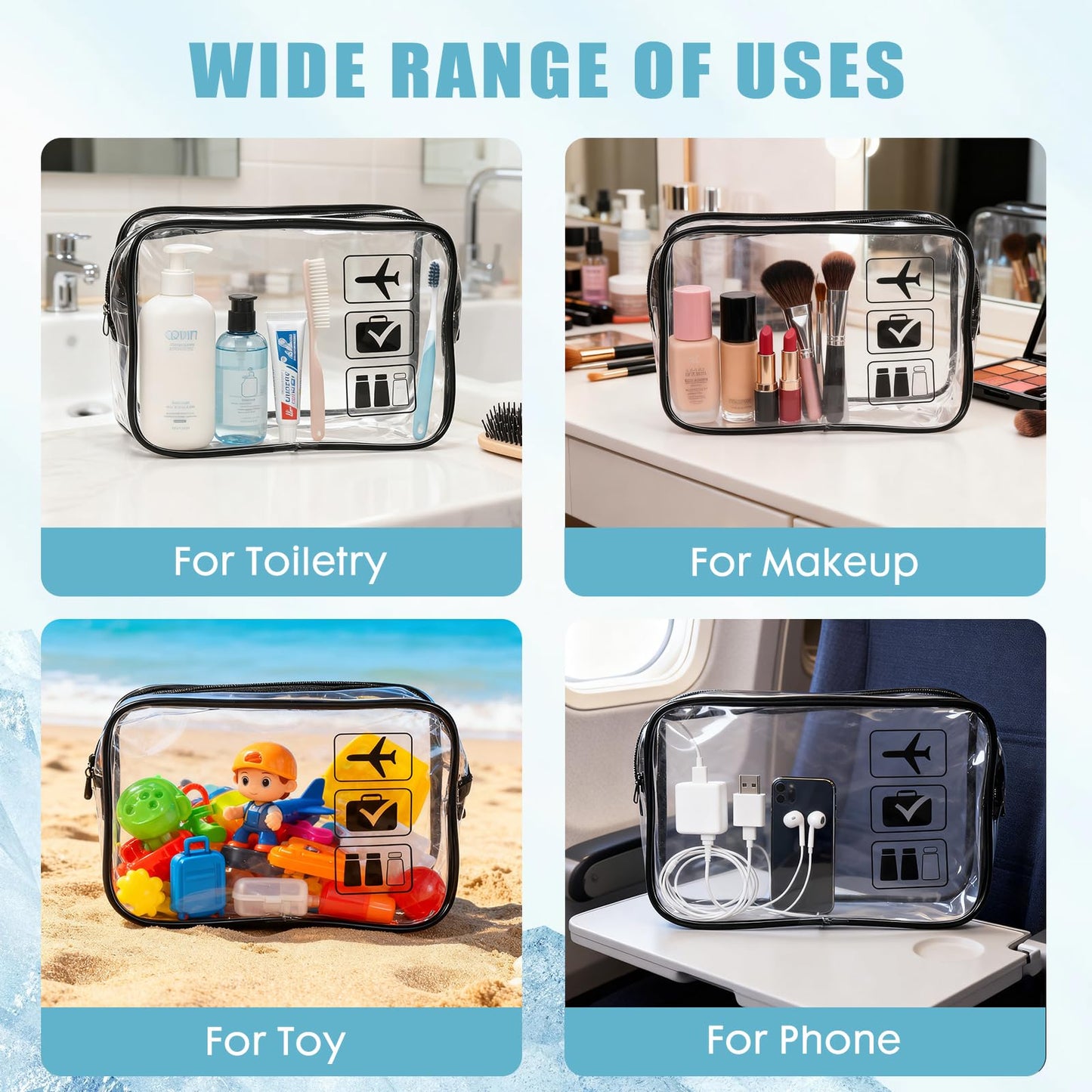 GEPAPE TSA Approved Clear Travel Toiletry Bag, Makeup Cosmetic Bag for Women Men 20 Packs (Black)