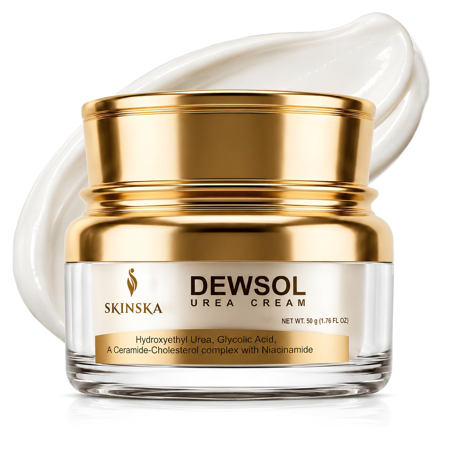 SKINSKA NATURALS Dewsol Urea Cream for Feet, Heels, Elbows & Hands With Glycolic Acid & Moisturizing Esters, Daily Use Cream for Smooth Feeling Skin - Men & Women, 1.69 fl oz