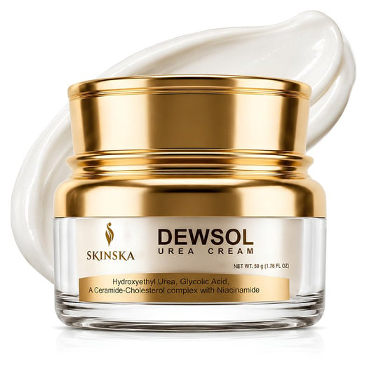 SKINSKA NATURALS Dewsol Urea Cream for Feet, Heels, Elbows & Hands With Glycolic Acid & Moisturizing Esters, Daily Use Cream for Smooth Feeling Skin - Men & Women, 1.69 fl oz