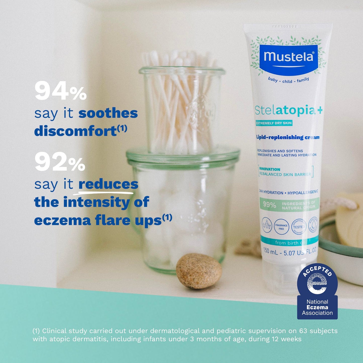 Mustela Stelatopia+-Lipid-Replenishing Cream-Moisturizer for Eczema-Prone Skin-With Natural Sunflower Oil and Prebiotic-EWG Verified-For Babies,Kids&Adults-Fragrance Free-10.14 fl oz,(Pack of 2)