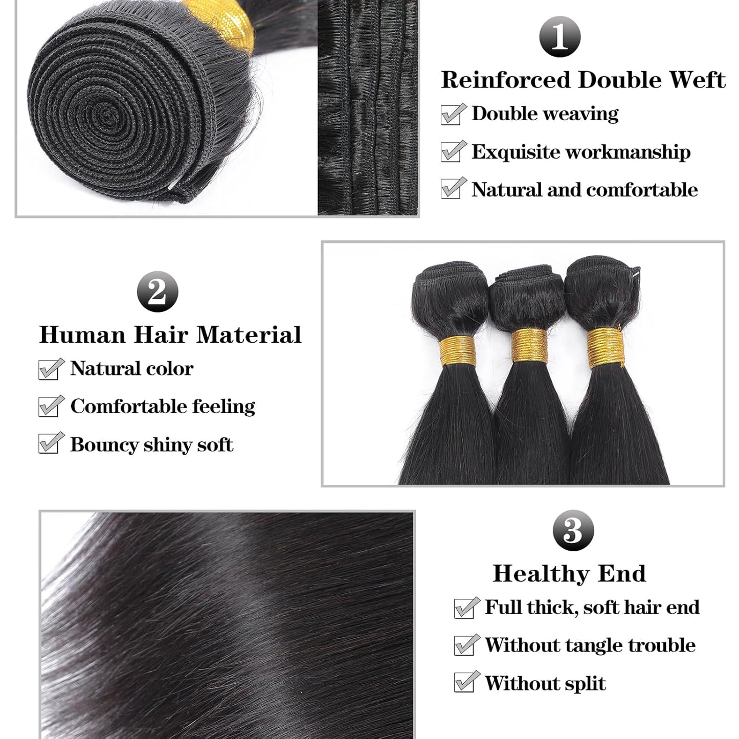 Virgin Straight Hair Bundles - 18 Inch Unprocessed Remy Human Hair | Natural Black Weave Extensions for Women