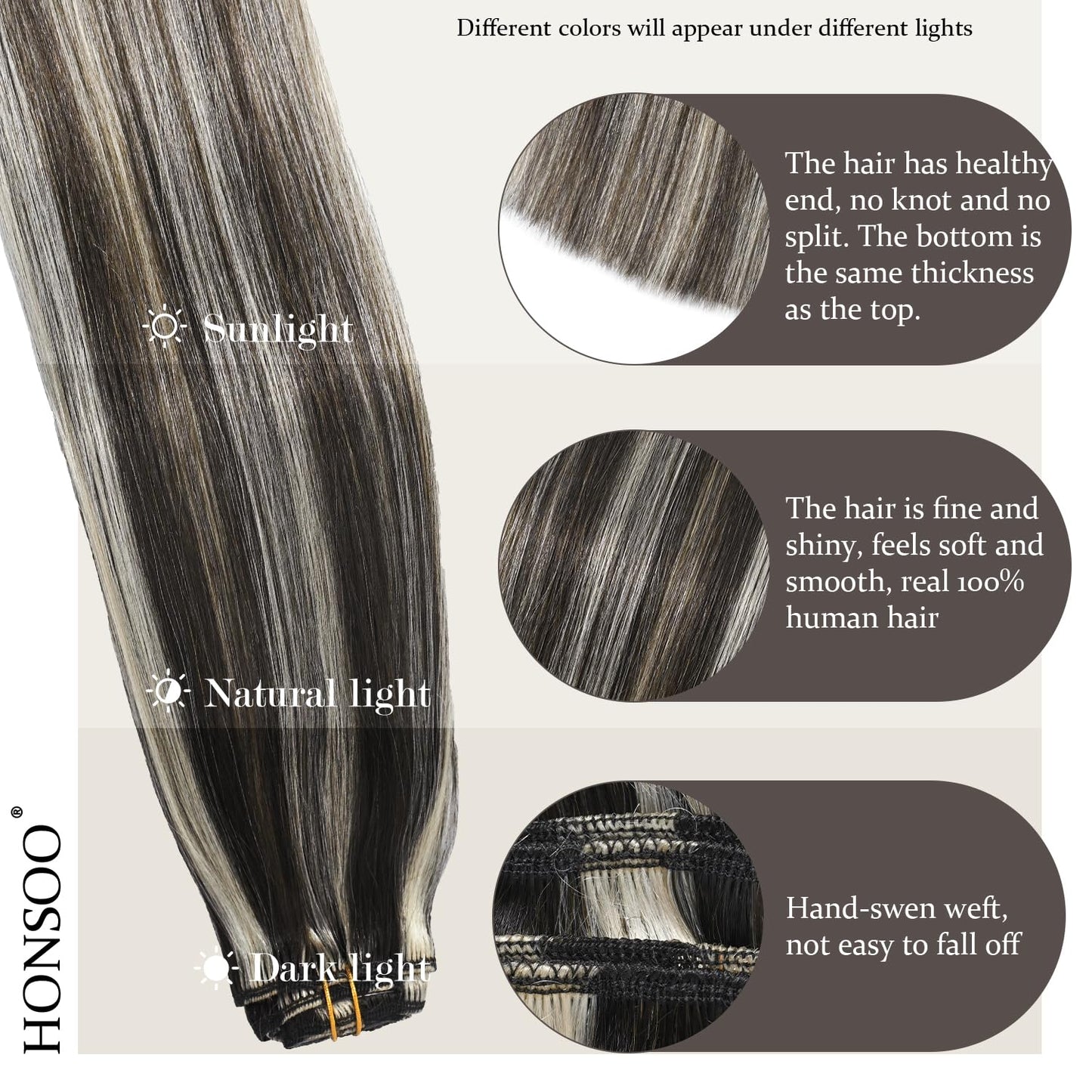 Honsoo Seamless Clip In Real Human Hair Extensions Dark Brown to Blonde 70g 7pcs 12inch Balayage Soft Human Hair For Women No Shedding